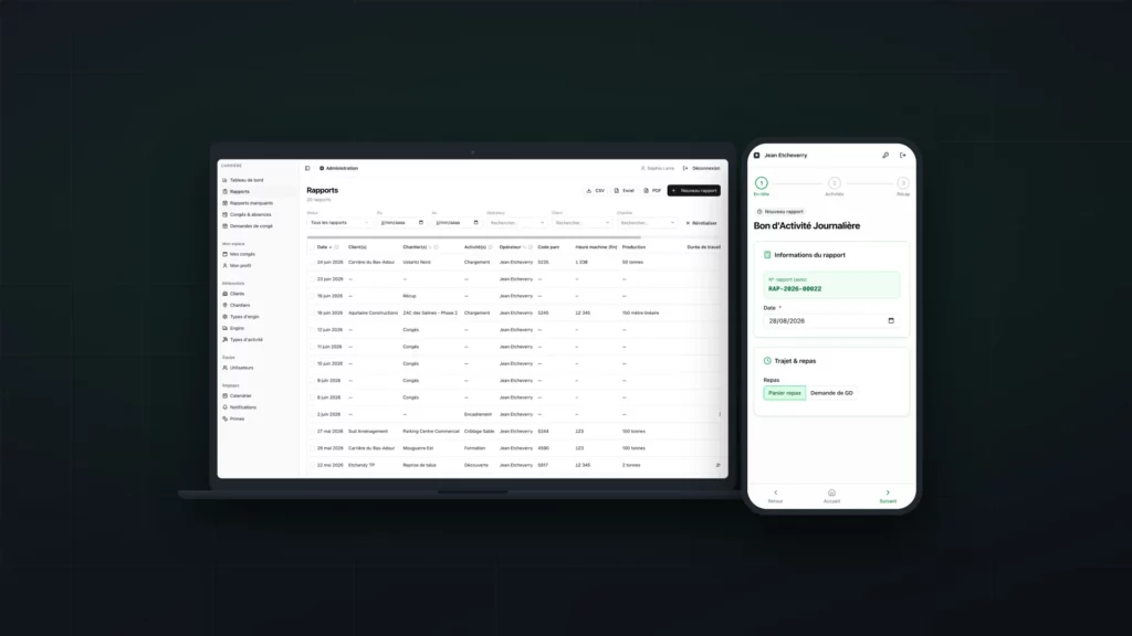 Application de bons d'activité pour une carrière, vue ordinateur et mobile