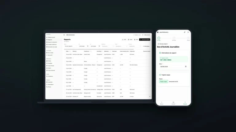Application de bons d'activité pour une carrière, vue ordinateur et mobile