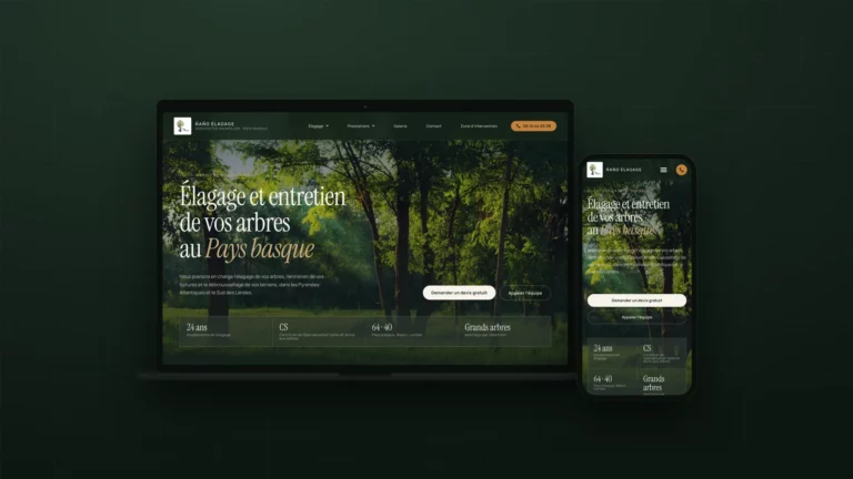 Site internet de Ñaño Élagage après refonte, affiché sur ordinateur portable et sur smartphone