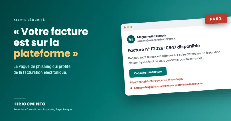 Exemple de faux mail de facture électronique envoyé depuis la messagerie piratée d'un fournisseur
