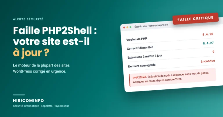 Faille PHP2Shell : un site dont la version de PHP n'a pas reçu le correctif, avec des extensions à mettre à jour et aucune sauvegarde connue